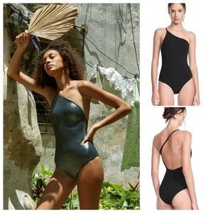 ALIX NYC | Metallic Silver Seville One Shoulder Open Back One Piece Swimsuit Sm